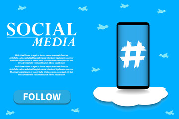 Web page concept for social media.  Promo site screen with text and button for present your app. Vector illustration