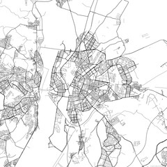Fototapeta na wymiar Area map of Sevilla Spain with white background and black roads