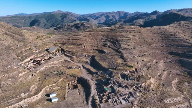 Aerial view from a drone of the Roman site of Augusta Bilbilis. Hu&eacute;rmeda. Saragossa. Aragon. Spain. Europe