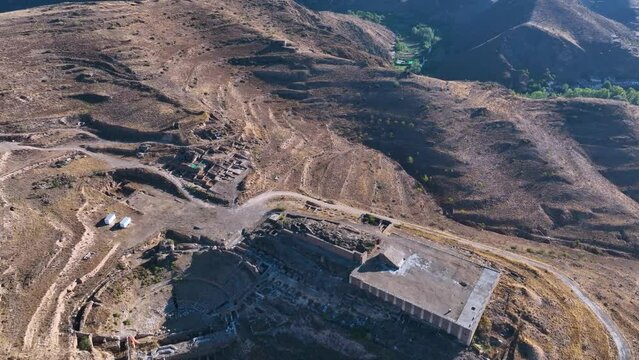 Aerial view from a drone of the Roman site of Augusta Bilbilis. Hu&eacute;rmeda. Saragossa. Aragon. Spain. Europe