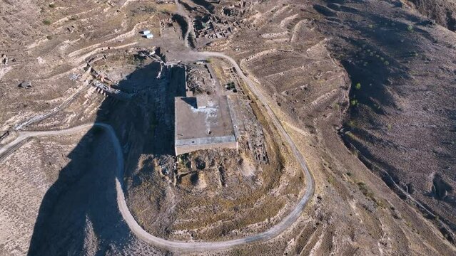 Aerial view from a drone of the Roman site of Augusta Bilbilis. Hu&eacute;rmeda. Saragossa. Aragon. Spain. Europe