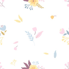 Gentle colorful flowers on a white background. Seamless vector pattern.