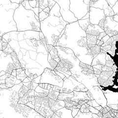 Fototapeta na wymiar Area map of Sollentuna Sweden with white background and black roads