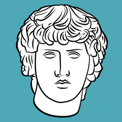 Antique Greek Macedon Man Head Full Face. Statue of Alexander The Great. Alexander III of Macedon. King of the ancient Greek kingdom of Macedon.