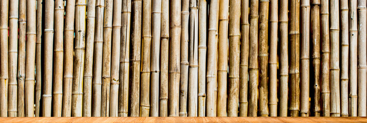 Rustic surface and wall made of bamboo.