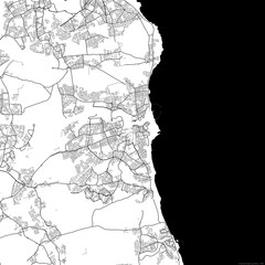 Fototapeta premium Area map of Sunderland United Kingdom with white background and black roads