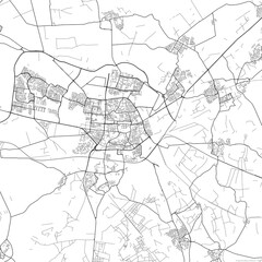 Area map of Tilburg Netherlands with white background and black roads