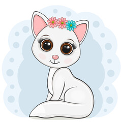 Vector illustration of a kitten, a cat. Isolated on a white background.