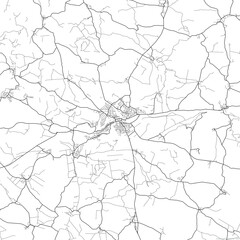 Area map of Trebic Czech Republic with white background and black roads