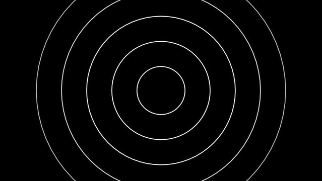 Concentric white rings moving on the black background. Radio waves, radar or sonar animation.