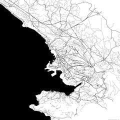 Area map of Trieste Italy with white background and black roads