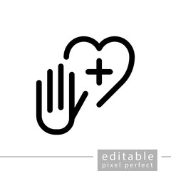hand with heart, medical care, editable, pixel perfect icon