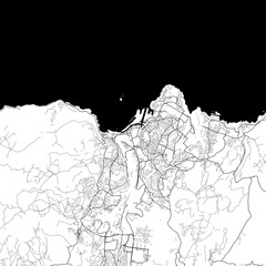 Area map of Trondheim Norway with white background and black roads