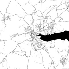 Obraz premium Area map of Vejle Denmark with white background and black roads