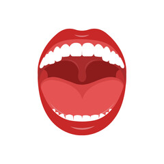 Open mouth of a person. Lips, tongue, teeth, throat. Flat style.