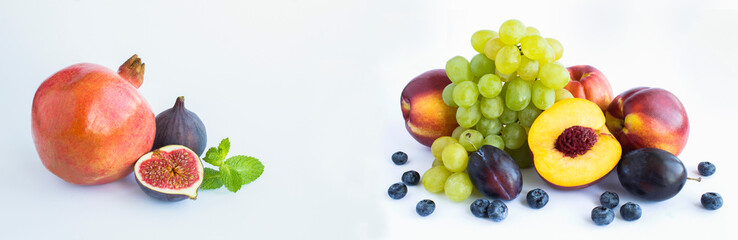 Naklejka na ściany i meble Banner. Fruit and berry on the white background. Copy space.