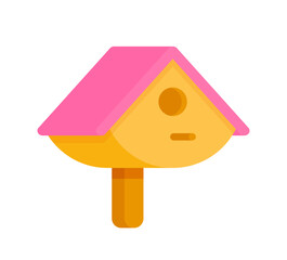 Vector illustration of isolated bird feeder with pink roof. Helping the birds in the cold season.