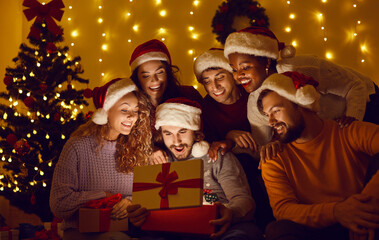 Wow, how beautiful. Happy multiracial people enjoy time of wonderful presents. Mixed race...