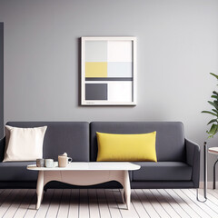minimalist living room interior in grey-white tones