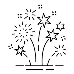 Fototapeta premium Fireworks line icon, outline vector sign, linear pictogram isolated on white. logo illustration. New year, christmas and celebration carnival. Happy new year