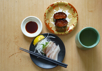 japanese food sashimi and ocha and salmon