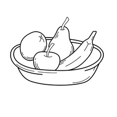 Fruits bundle Vector drawing, outline drawing, hand draw flat vector colour. Illustration for colouring book