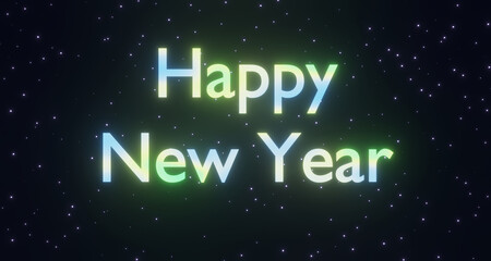 3d render of neon lighting new year greeting card