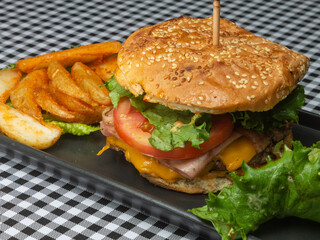 hamburger with fries