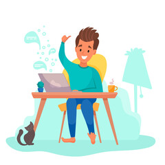 Freelance people work online in comfortable place from home