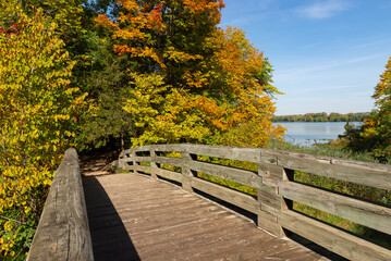 Wooden bridge in the park.