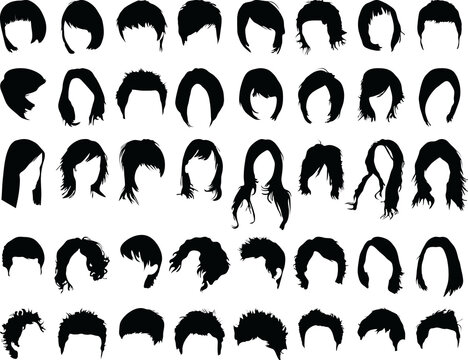 PNG Female Hairstyles, Black Silhouettes