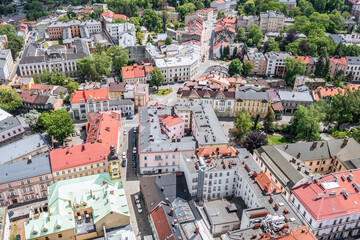 Drone photo of historic part of Cieszyn town, Poland