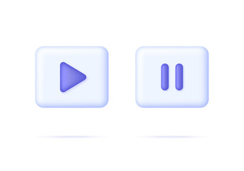 3D Set of Pause and Play buttons. Player concept button. Click, push the button, start, forward, record, stop audio.