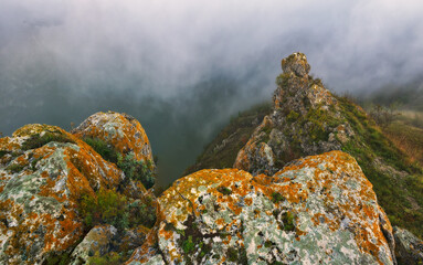 Beautiful autumn landscape at sunrise. picturesque river canyon. nature of Ukraine © sergnester