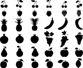PNG Fruit Icons, Black Silhouette