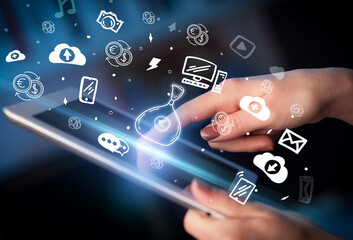 Close-up of a touchscreen with hand drawn icons