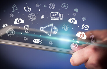 Close-up of a touchscreen with hand drawn icons