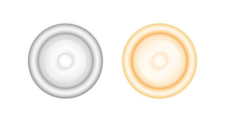 Vector man yellow latex condom realistic illustration. Mens health 3d safety object. Rubber natural material round contraceptive, top view. Ribbon medical shape. Big size circle condom mockup