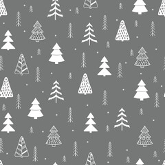 Obraz premium Hand-drawn Christmas tree seamless pattern