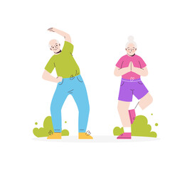 Elderly people take exercise. Seniors do yoga.