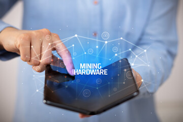 Businessman holding a foldable smartphone, new technology concept