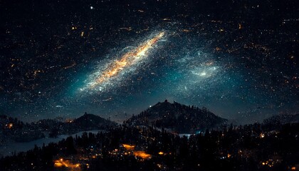 Beautiful starry sky over the mountains.