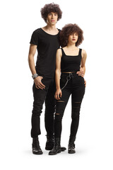Full length portrait of a trendy young couple in black clothes