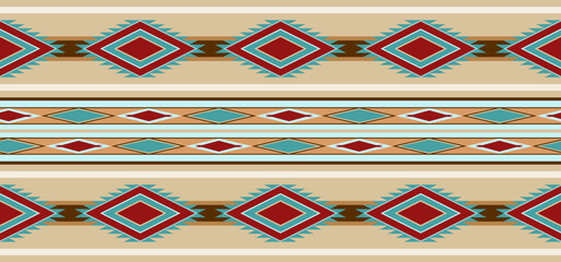 American Southwest design style in a wide abstract seamless pattern - Vector Illustration