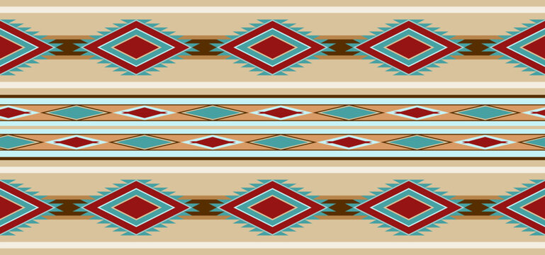 American Southwest design style in a wide abstract seamless pattern - Vector Illustration