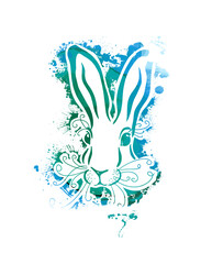 Blue hatching hare. 2023 year of the rabbit. The face of a hare from blots. Vector illustration