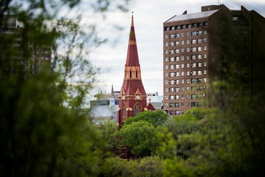 Scenic view of the tower of the St. John's Anglican Cathedral in Saskatoon, Canada