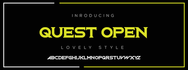 QUEST Sports minimal tech font letter set. Luxury vector typeface for company. Modern gaming fonts logo design.