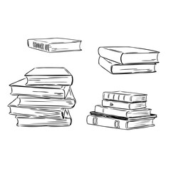 Books vector collection. Pile of books. Hand drawn illustration in sketch style. Library, Books shop