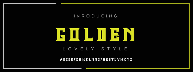 GOLDEN  Sports minimal tech font letter set. Luxury vector typeface for company. Modern gaming fonts logo design.
